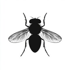 black and white silhouette of a fly with spread wings.