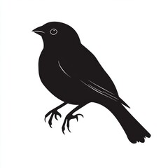 Canvas Print - Black and white silhouette of a small bird with detailed features.