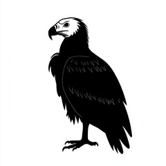 Canvas Print - Black and white silhouette of a vulture standing on a white background.