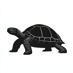 Canvas Print - Black and white silhouette of a turtle walking.