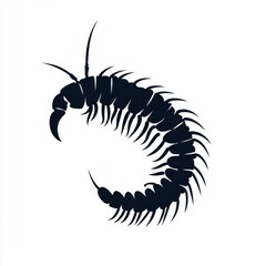 Sticker - Black silhouette of a curled up centipede on a white background.