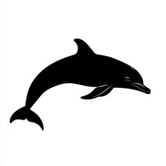 Canvas Print - Black silhouette of a dolphin leaping out of the water.