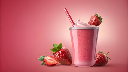 Wall Mural - Strawberry Smoothie With Empty Space For Insertion - Promotional Image