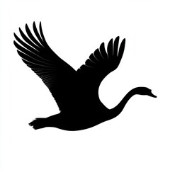 Poster - Black silhouette of a swan flying in mid-air with wings spread.