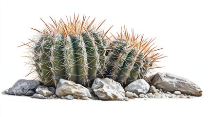 Poster - Two Large Cacti with Spines and Rocks