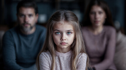 petite fille avec l'air triste parce que ses parents divorce, elle doit choisir entre l'un ou l'autre