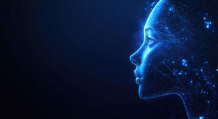 Sticker - Artificial Intelligence, a deep blue background with glowing lines forming the profile of an AI head.