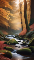 Wall Mural - autumnal stream winding forest