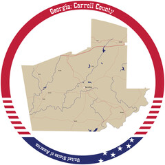 Wall Mural - Map of Carroll County in Georgia, USA arranged in a circle.