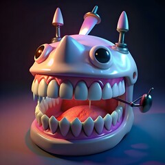 Sticker - A quirky. 3D illustration of a tooth scaler tool with a fun. cartoonish design.