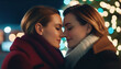 © Galeno - lesbian female couple embracing christmas winter season movie poster cinematic style foreheads touching