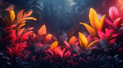 Canvas Print - Vibrant Jungle Foliage Illuminated by a Mystical Light