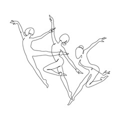 elegant motion continuous line art drawing of women doing sport, dancing, ballerinas. beauty dancer,