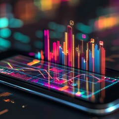 Poster - Colorful data visualizations and charts on a smartphone screen.