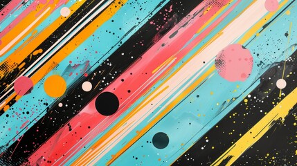 Wall Mural - Pastel chaotic striped background with dots, modern european ink painting, matte abstract background