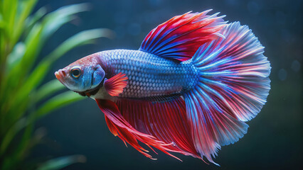 Beautiful Betta fish swimming gracefully in a tank , aquaria, pet, colorful, aquatic, tropical