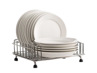 a stack of plates in a dish rack