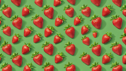 Sticker - Green background with red strawberry pattern wallpaper, green, background, red, strawberry, pattern, wallpaper, fruit