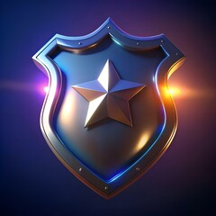 Poster - A 3D metallic shield with a prominent gold star. perfect for representing security. protection. or law enforcement.