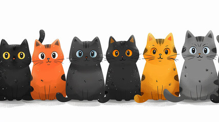 Naklejka na meble a row of cute multicolored cats isolated on a white background illustration