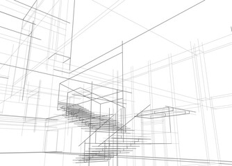 Poster - Architectural sketch of modern building vector 3d illustration