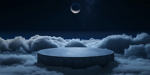 Wall Mural - A round stage with a moon and clouds in the background. The stage is empty and the moon is in the center of the image