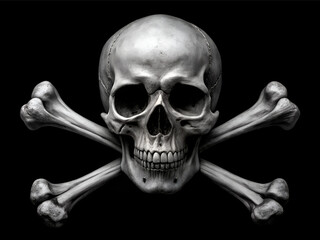 Wall Mural - White image of skull with block background. Skull with crossbones on the front. Generated by AI