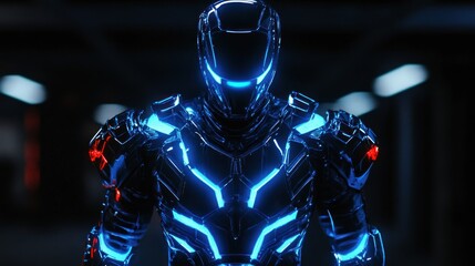 Poster - Futuristic Robot in Blue and Red Lights