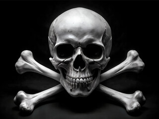 Wall Mural - White image of skull with block background. Skull with crossbones on the front. Generated by AI