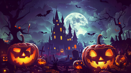 Wall Mural - Halloween_celebration_pumpkin_and_dark_castle