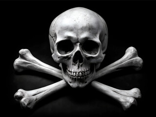 Wall Mural - White image of skull with block background. Skull with crossbones on the front. Generated by AI