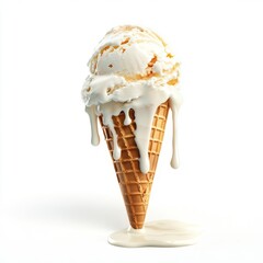 Wall Mural - Melting ice cream cone isolated on white background. 