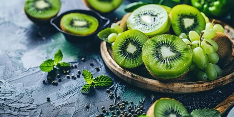 Canvas Print - Fresh Green Kiwis on the Table Ideal Ingredients for a Delectable Kiwi Fruit Recipe