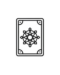 A line art illustration of a vintage tarot card with an intricate star design in the center.