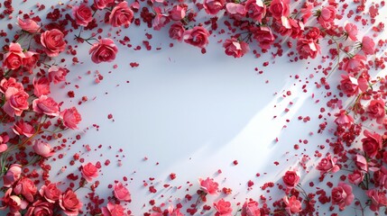 Poster - Romantic Rose Frame with Petals.