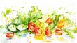 © JK_kyoto - A vibrant watercolor painting of fresh lettuce and tomatoes, showcasing the beauty of healthy ingredients in a creative way.