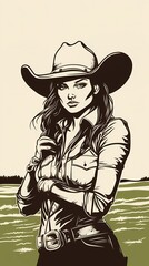 background image of a cowboy woman, western illustration style, western.  