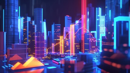 Wall Mural - Futuristic city skyline featuring neon lights and vibrant colors, symbolizing advanced technology and urban development.