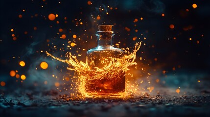 Magical Potion Bottle with Glowing Liquid and Smoke