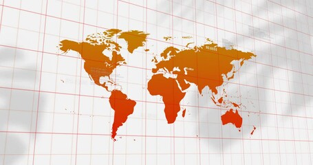 Wall Mural - Animation of world map with data processing over lines on white background