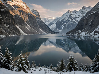 Canvas Print - Winterlicher Fjord