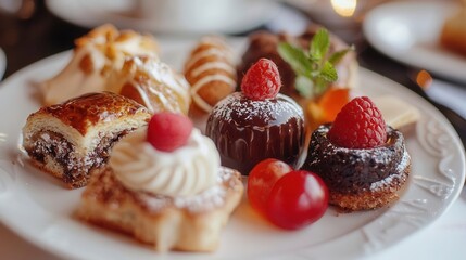 Dessert plate with an assortment of pastries, dessert plate, sweet indulgence