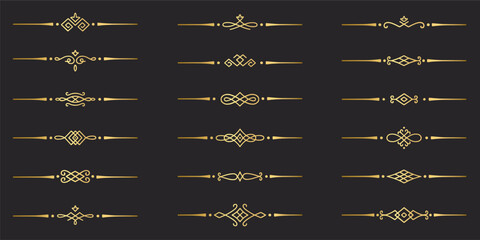 gold text dividers doodle set. wedding decorative elements. divider ornament, borders, vintage line 
