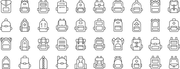 Wall Mural - Backpack, Schoolbag Backpack, Schoolbag Thin Icons Collection. Editable Stroke. Suitable for Web Sites, Books, Cards, Apps