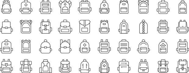 Wall Mural - backpack, schoolbag icon set for ui, placards, books, apps. editable stroke. suitable for web sites,