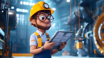 Wall Mural - A cartoon character cute Engineer jobs