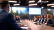 © MonkaLemonka - people in conference room during business meeting; businesspeople/managers/board during planning strategy/presenting results; copy space