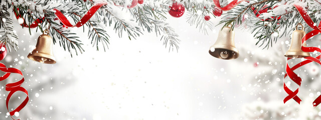 Wall Mural - christmas holiday decoration with vintage christmas bells on a white winter festive background.