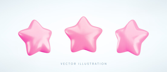 Wall Mural - vector 3d pastel pink star icons set. cute realistic cartoon 3d render, glossy metallic star front a