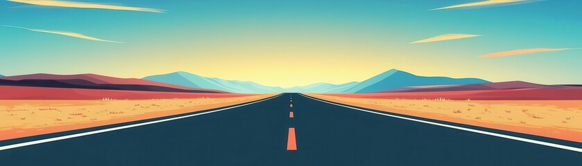 Endless road in flat design, animated front view with vibrant colors, perfect for journey and exploration imagery